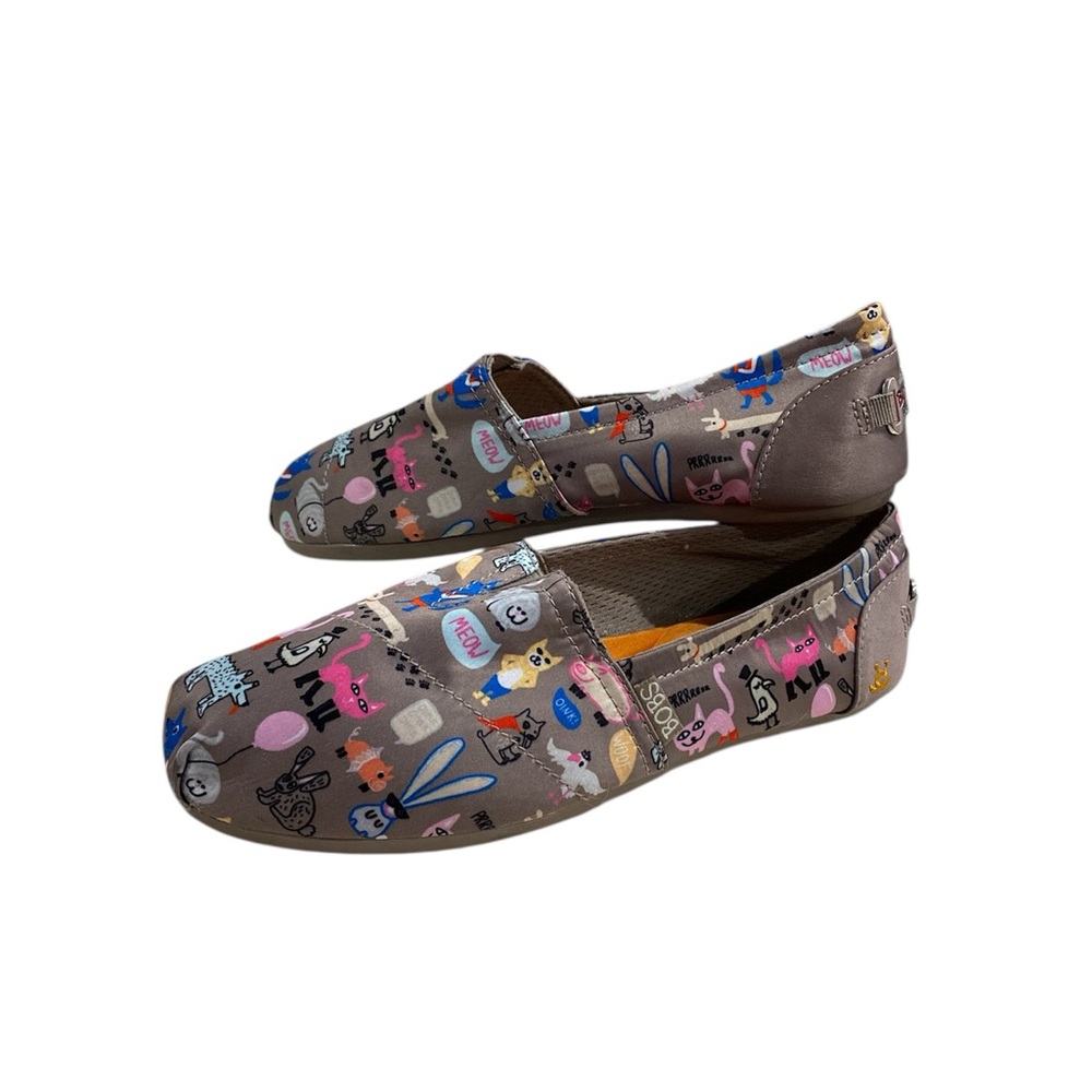 BOBS from Skechers Taupe Slip-On Flats with Multicolor Cartoon Print
